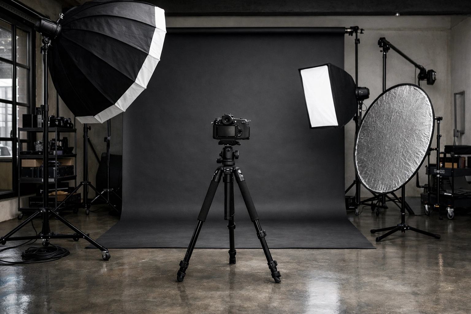 A professional studio setup illustrating the best lighting for executive portraits and headshots.