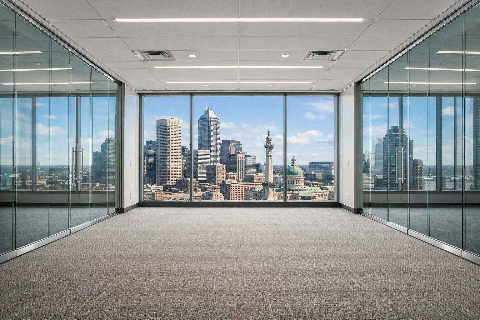 Pristine empty commercial office space in a Chicago skyscraper ready for new corporate tenants.