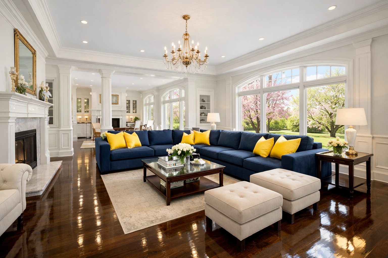 Impeccably tidy Massachusetts living room, demonstrating the results of luxury house cleaning MA.