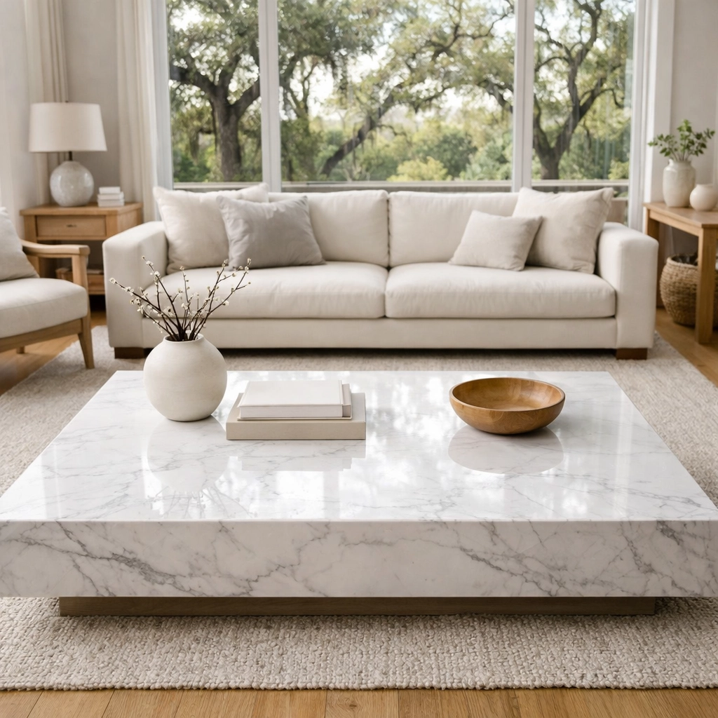 A decluttered and organized luxury living room in Winter Park prepared for a deep cleaning service.