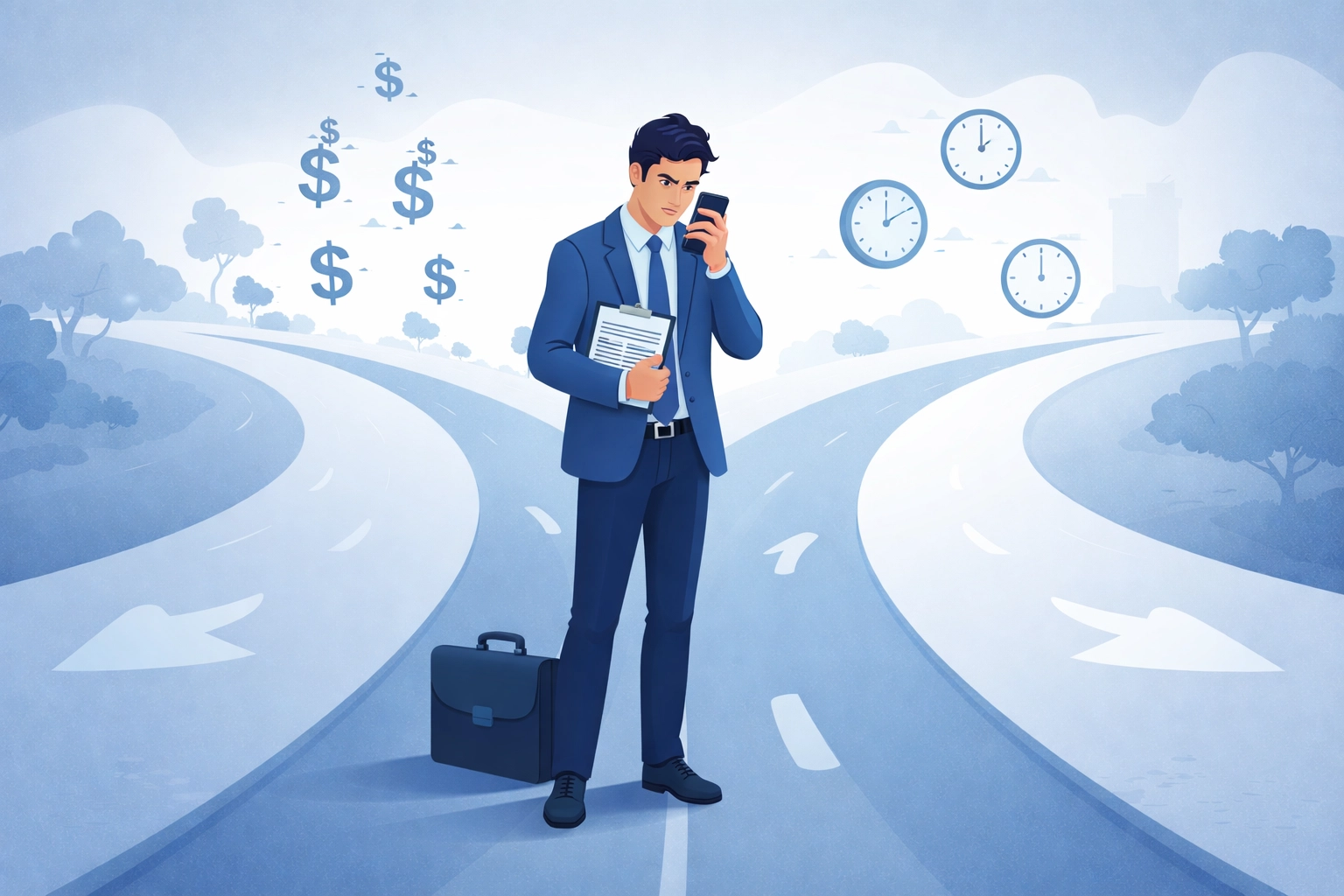 Real estate agent facing lead generation challenges at a crossroads deciding on the best path forward