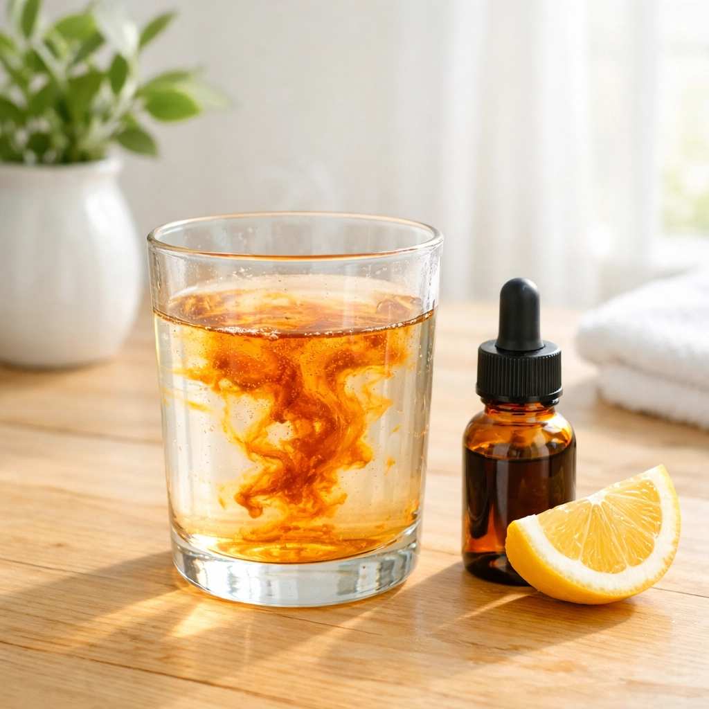 A wellness setting with propolis liquid drops and lemon for natural immune system support.