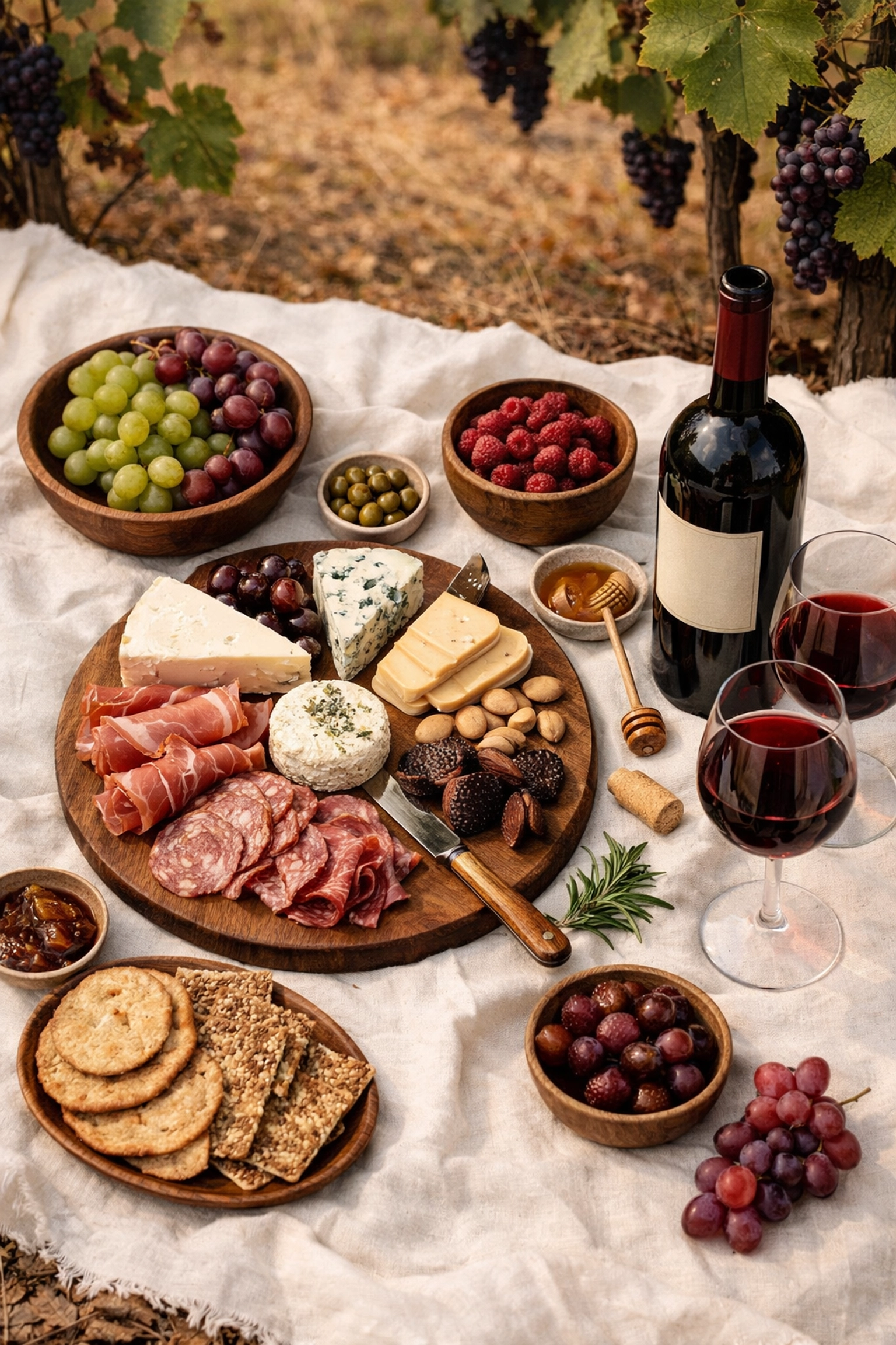 Gourmet cheese and charcuterie picnic board included with private Niagara wine tour