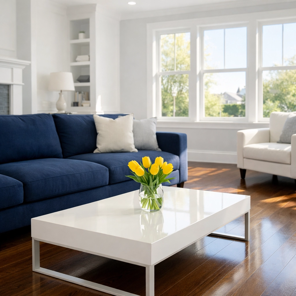 Dust-free modern living room showcasing expert weekly house cleaning in Blackstone MA.