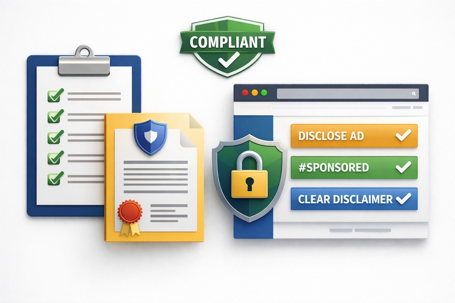 Affiliate compliance checklist graphic with shield and document icons - Simon Leung