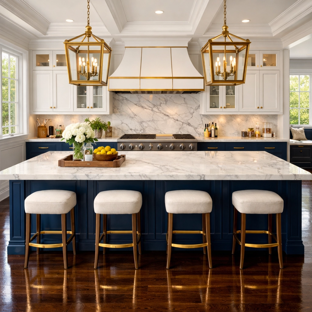Spotless gourmet kitchen after a professional post-construction cleaning service in a high-end Massachusetts home.