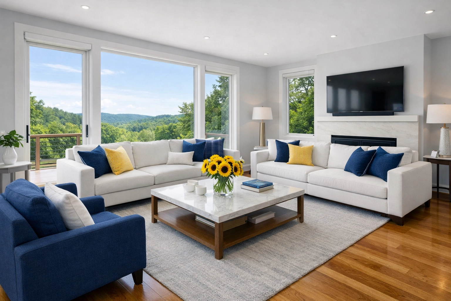 A pristine, dust-free living room in Ashby MA after a professional house cleaning service.