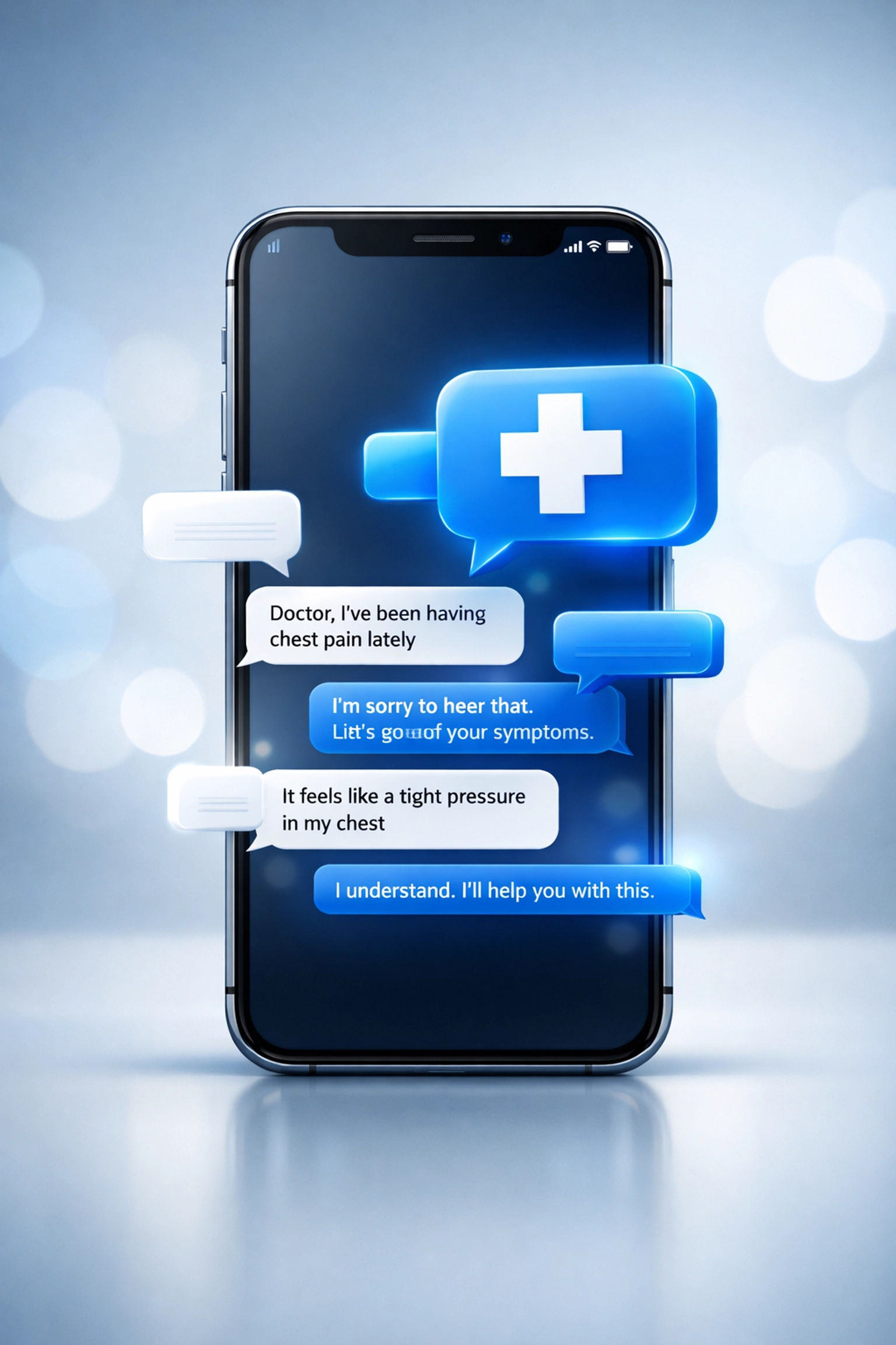 Secure text-based medical messaging on a smartphone for 24/7 access to online doctor consultations.