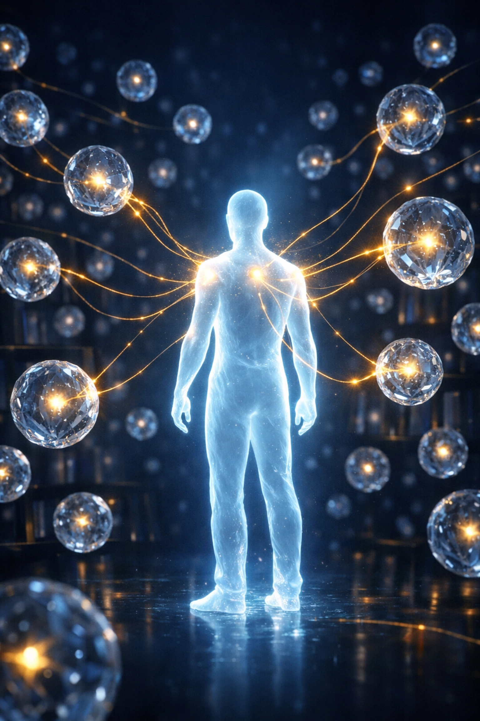 Human silhouette connecting digital data points for effective small business content marketing.