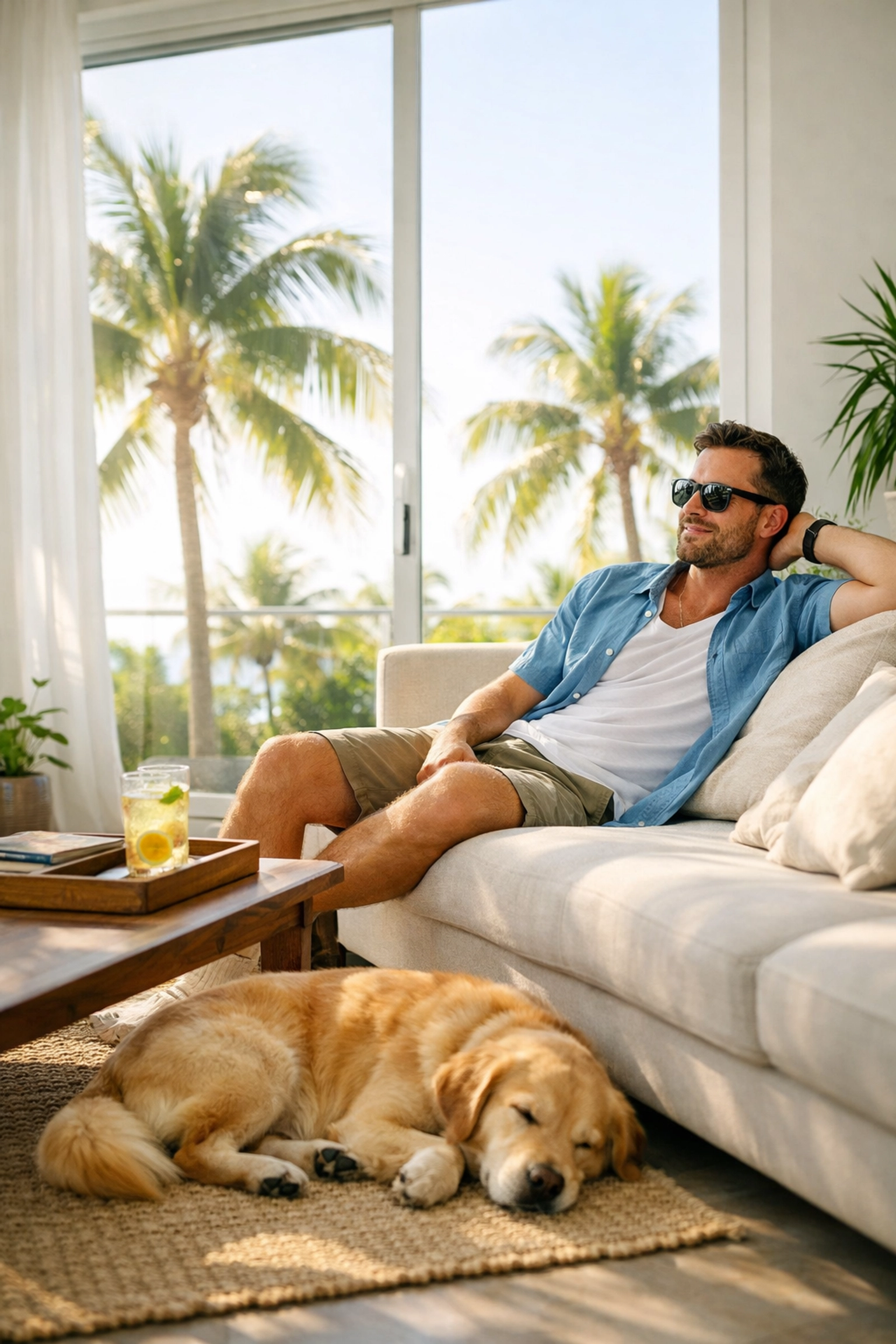 Relaxed tenant in a cool Florida rental home made comfortable by regular AC maintenance.