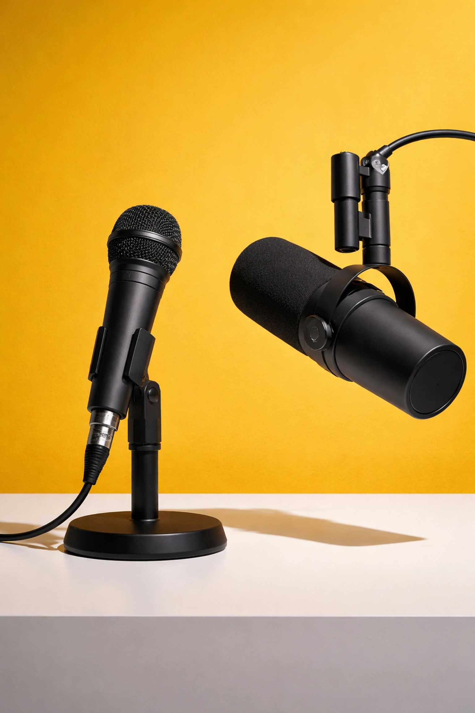 Side by side podcast microphones showcasing affordable and premium options for quality podcast production