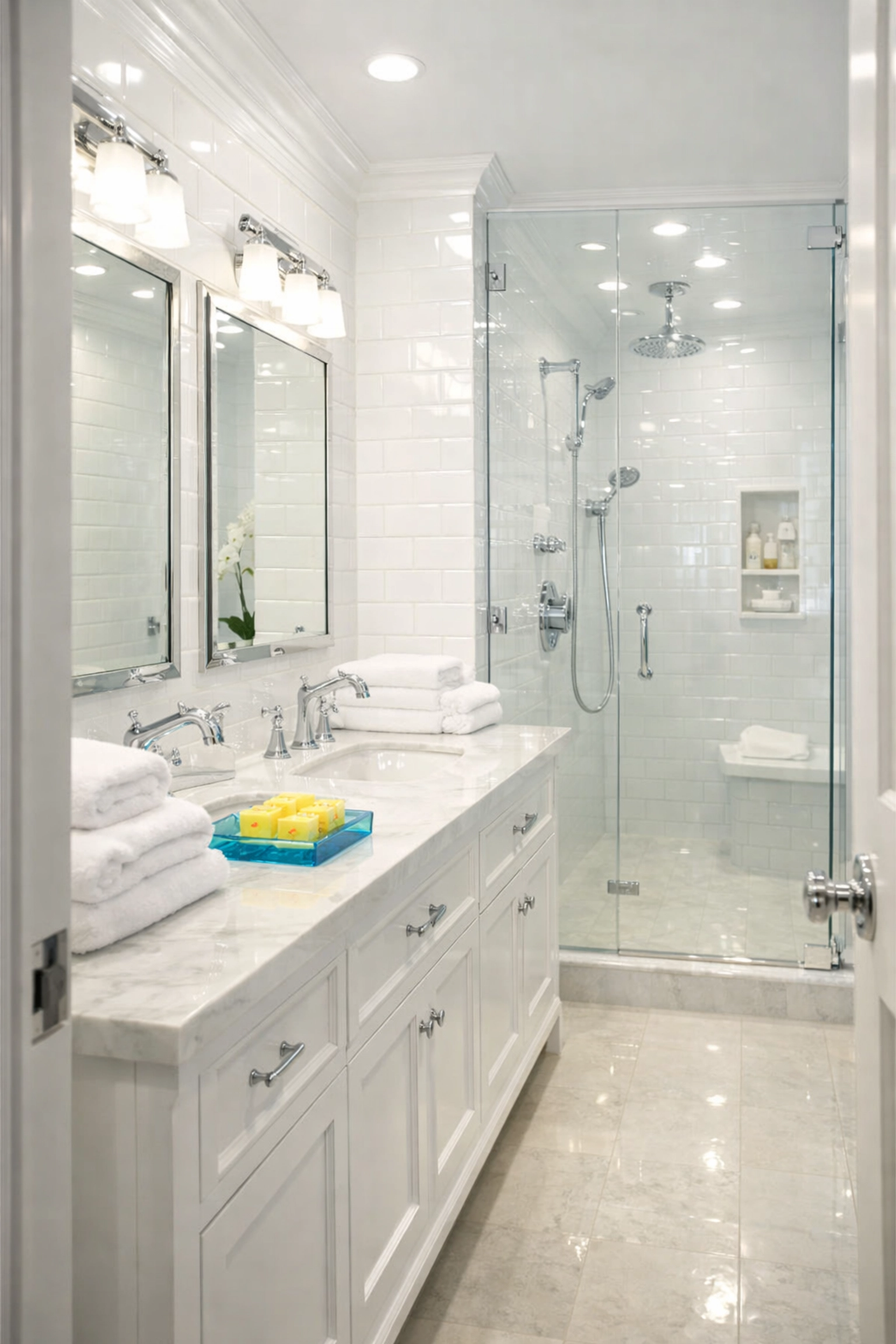 A sparkling clean master bathroom showcasing the detailed results of a professional Weekly Maid Service Boston.