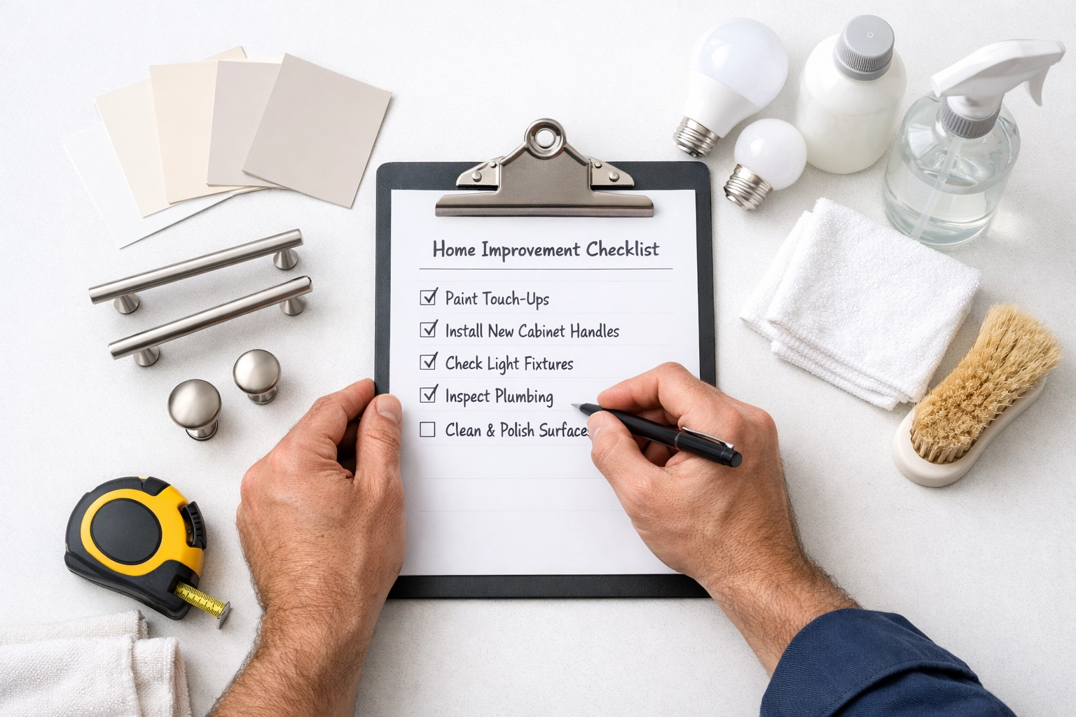 Maintenance checklist and supplies organized for efficient apartment make-ready turnover