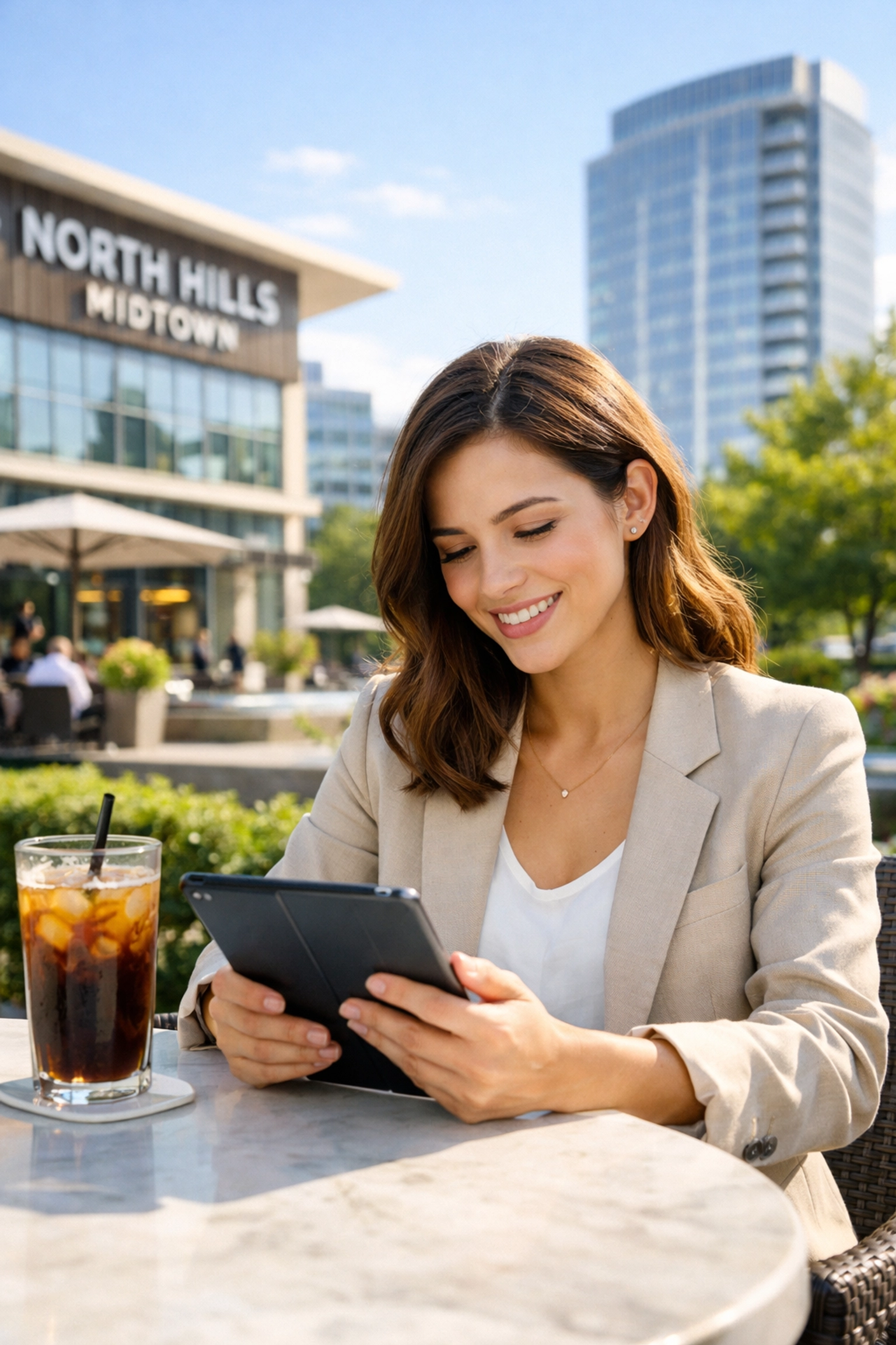 Professional working at outdoor cafe in Raleigh North Hills