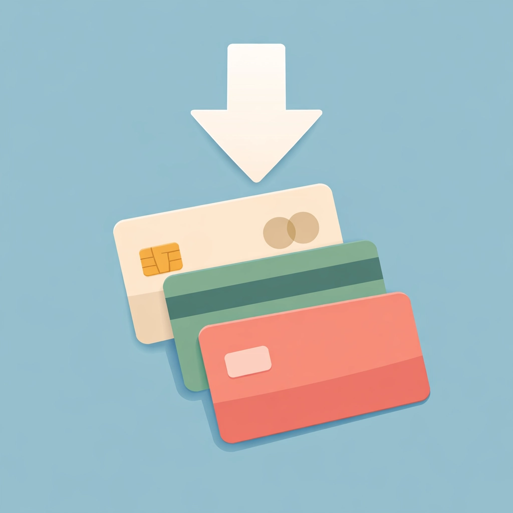 Ilustración de reducción de deudas en tarjetas de crédito para mejorar el puntaje crediticio.