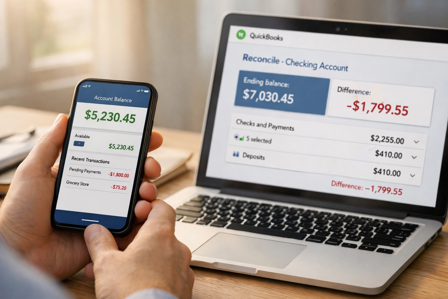 Bank reconciliation mismatch between banking app and QuickBooks Online accounts