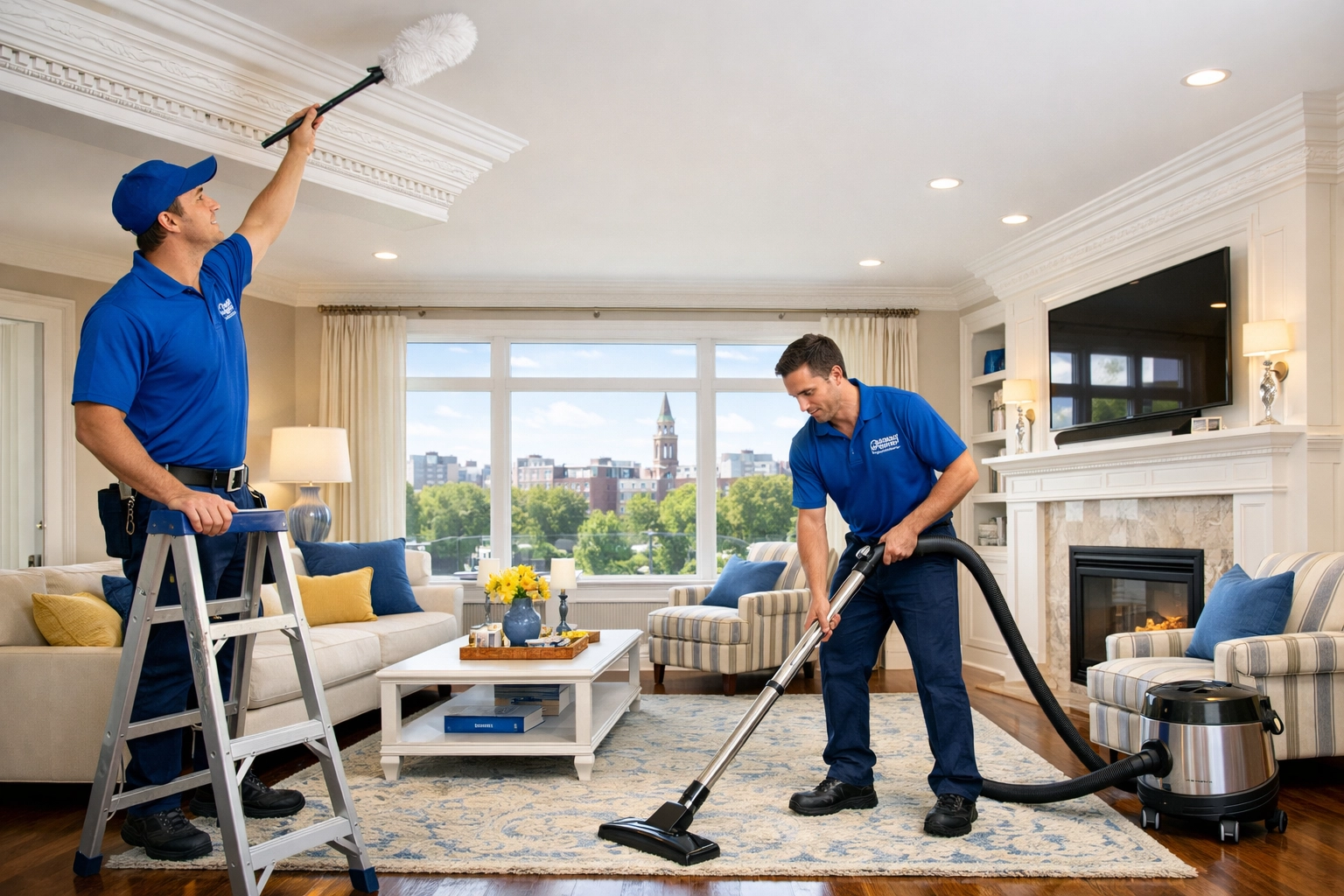 The Cleaning Ninjas professional team performing thorough deep cleaning Lowell services in a luxury home.
