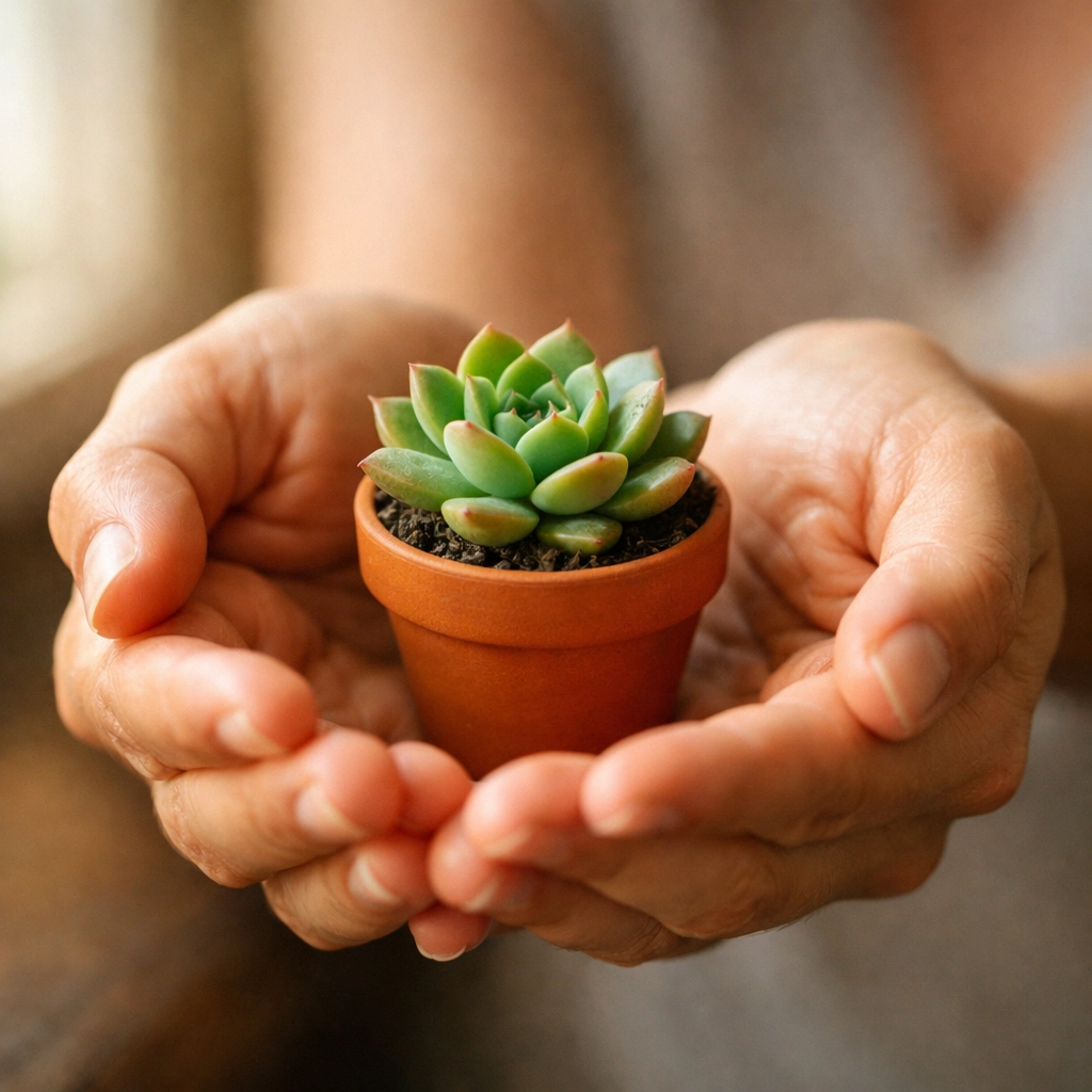 Hands holding plant symbolizing cheerful giving and generosity from the heart Hands holding plant symbolizing cheerful giving and generosity from the heart