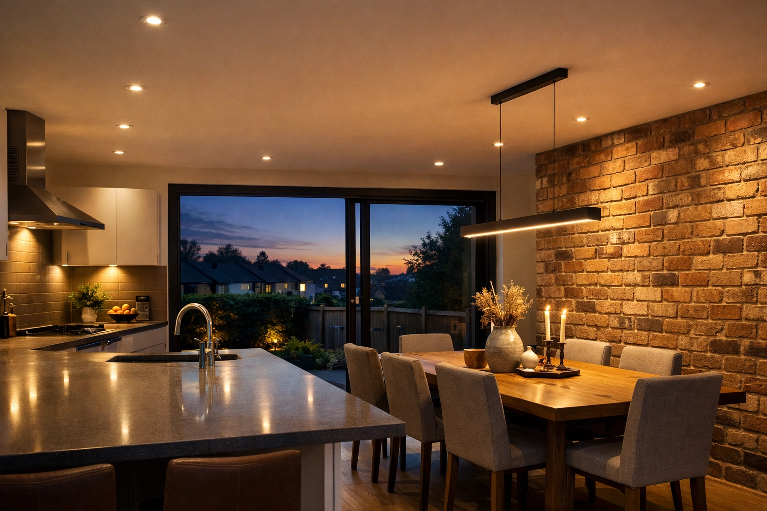 Modern LED kitchen lighting installed by an electrician Dorset to slash household energy bills.