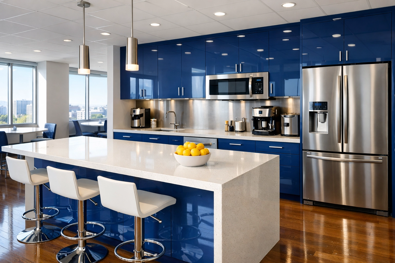 A sanitized office breakroom in Framingham illustrating expert office cleaning Framingham services for staff hygiene.