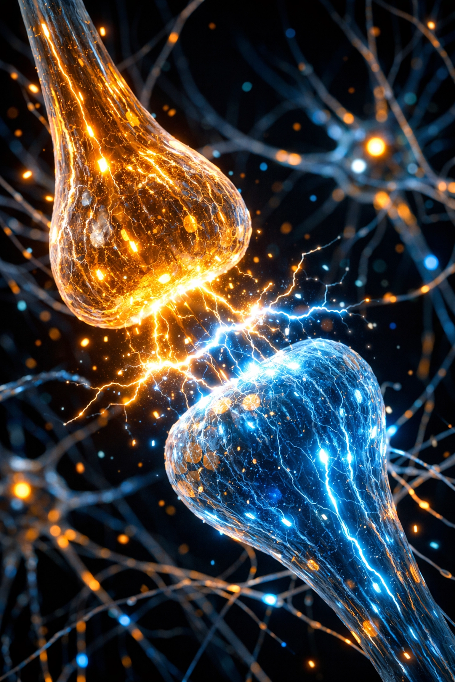 Visual representation of glowing neural pathways and electrical signals firing in the brain to improve reaction time.