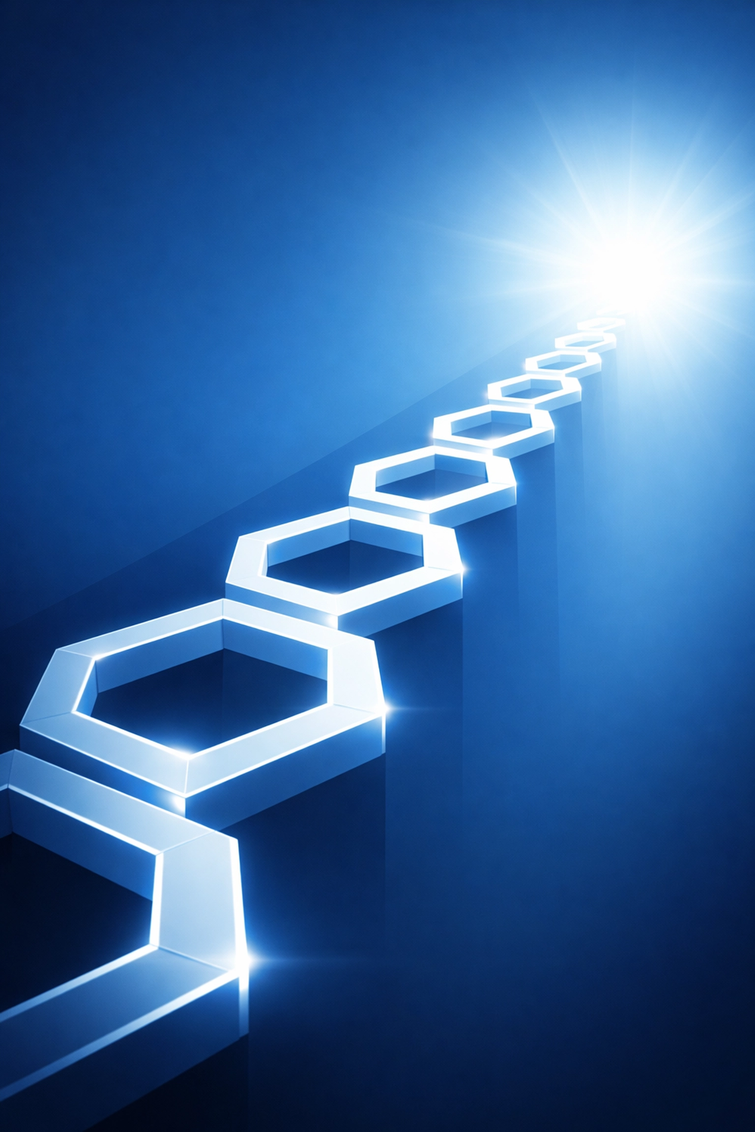 Ascending digital path of connected links representing measurable success and business value from automation.