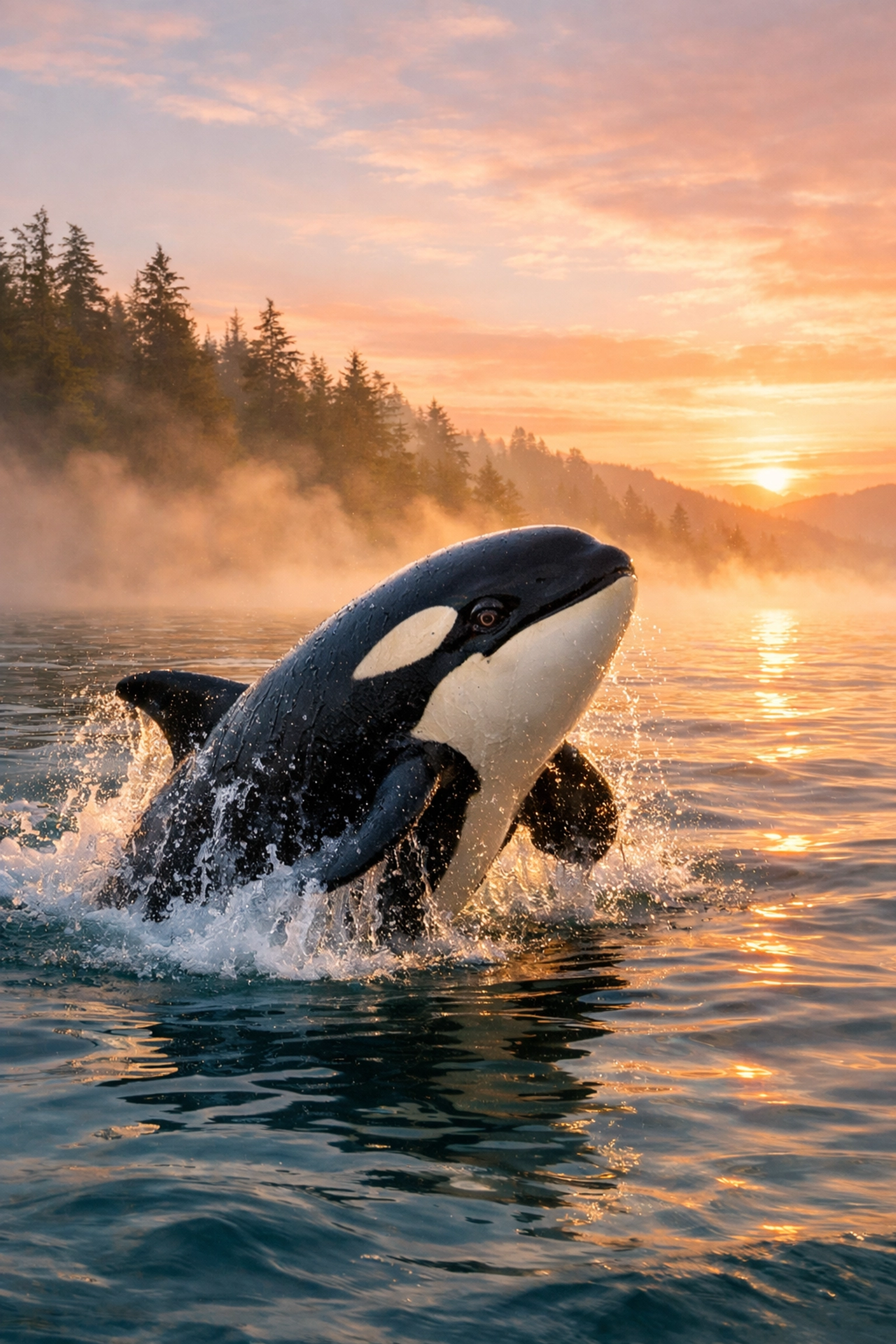 Orca calf breaching Pacific Northwest waters near Vancouver Island symbolizing hope and freedom