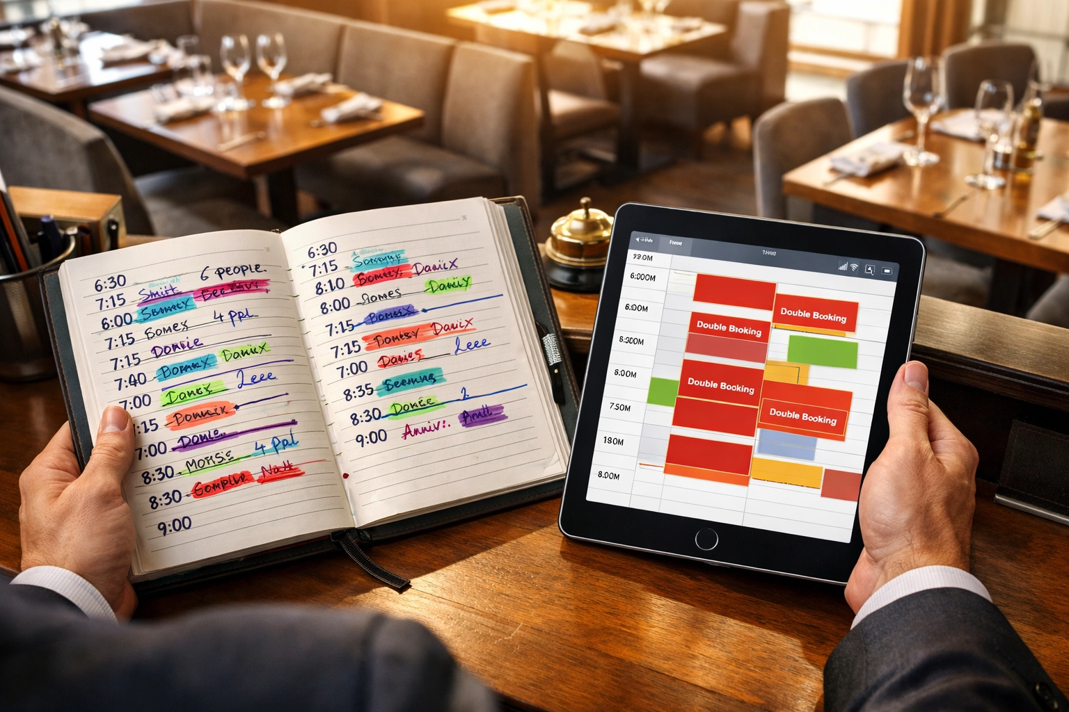 Restaurant host station with overlapping reservations