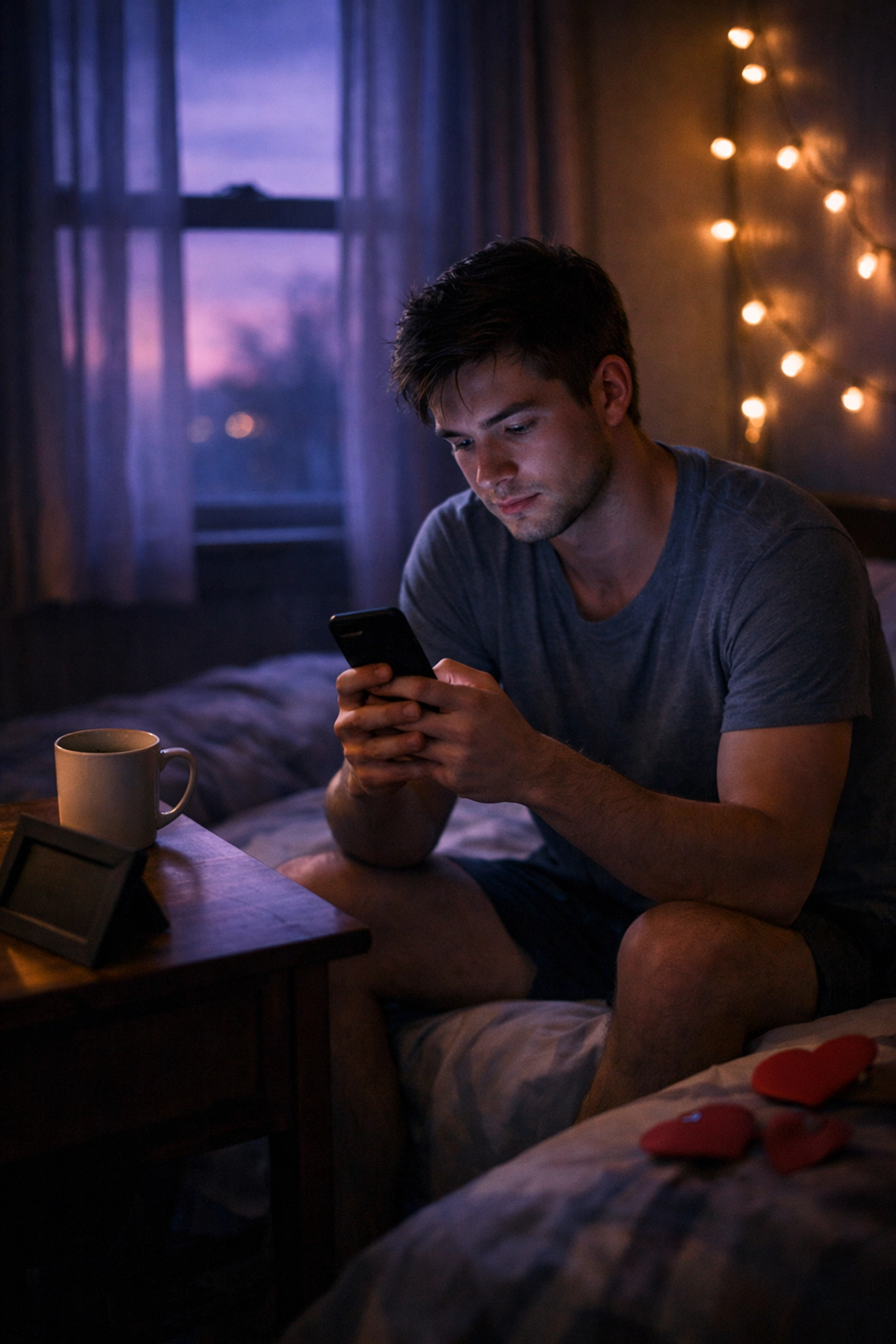 Gay man alone on Valentine's Day reflecting on past relationship and heartbreak