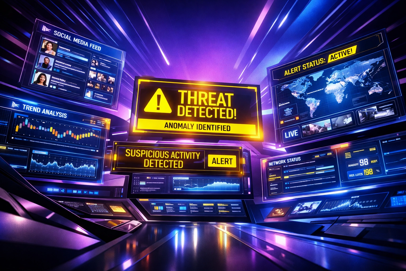 Real-time AI monitoring dashboard tracking social media threats for political campaigns