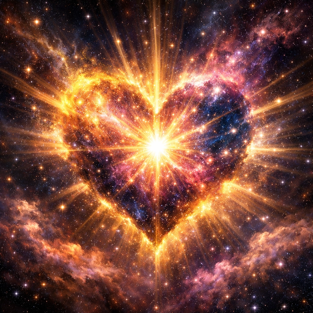A radiant nebula heart in space, symbolizing the shift to heart-centered nervous system health.