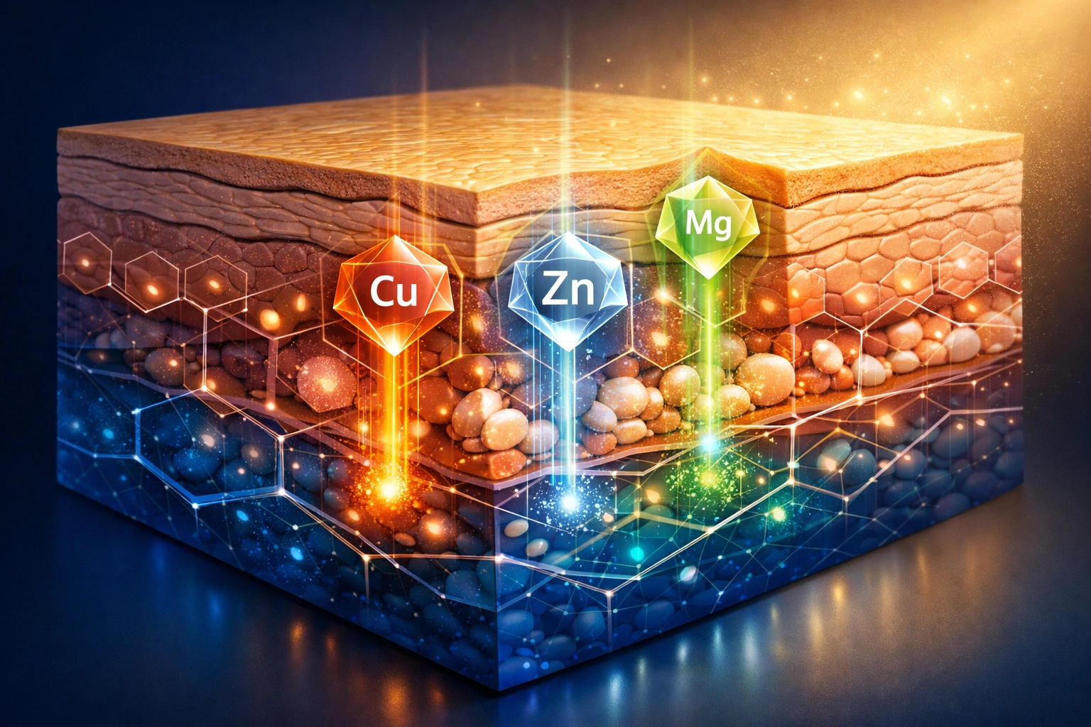 Mineral absorption through skin layers with copper, zinc, and magnesium supporting collagen