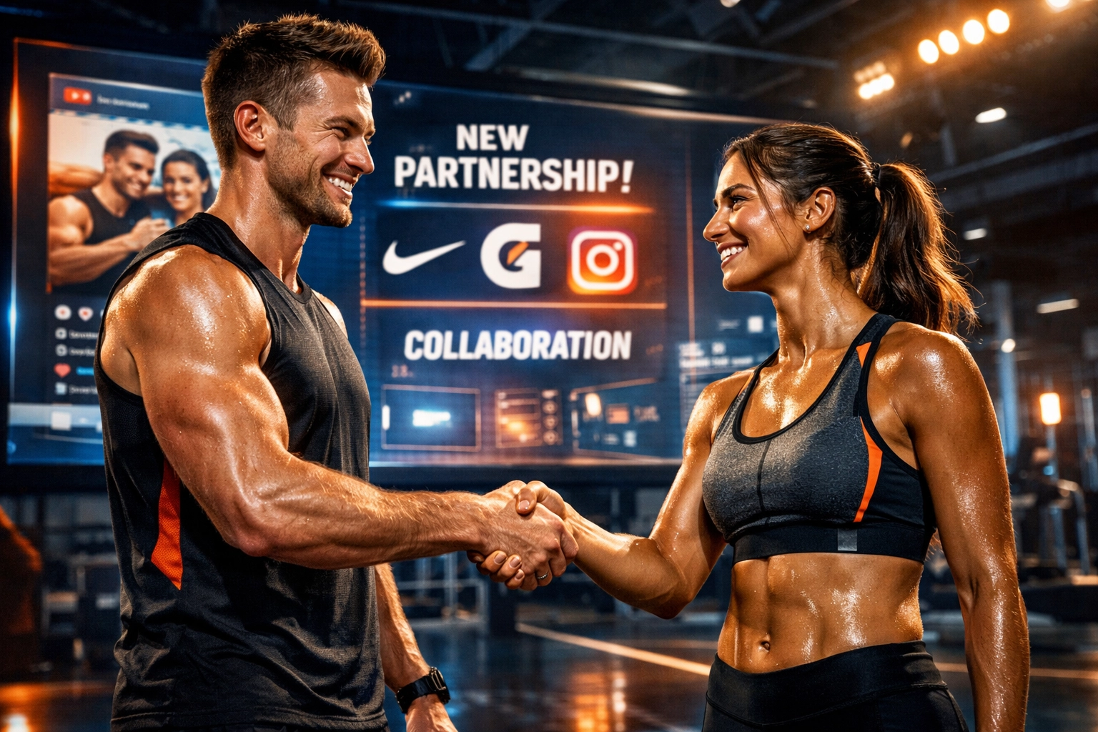 Two athletes shaking hands in partnership collaboration for brand building