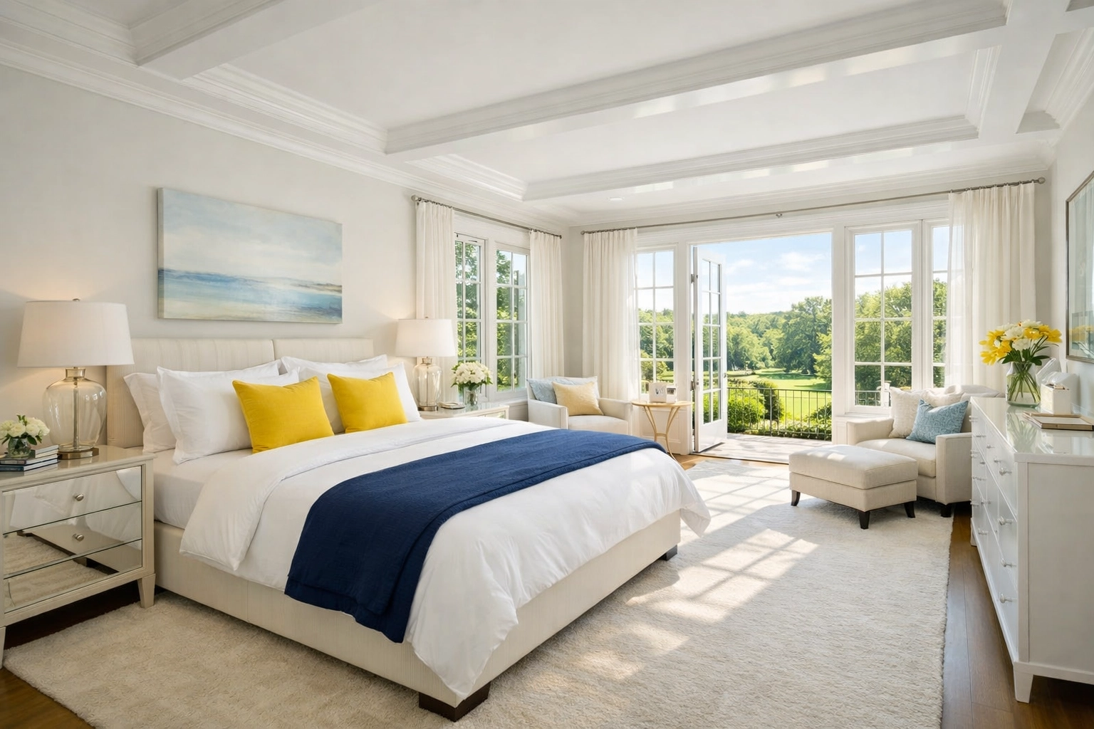 Spotless luxury master bedroom in a Concord estate cleaned with non-toxic, eco-friendly products.