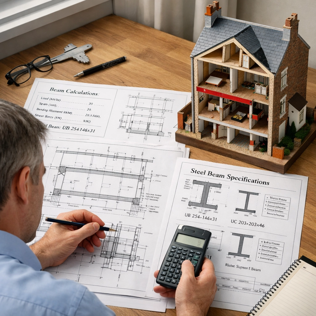 Structural engineer reviewing loft conversion plans and calculations for London property