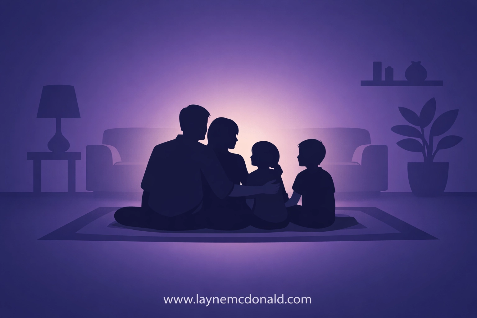 Silhouetted family sitting together in a peaceful home representing a secure faith-based legacy.