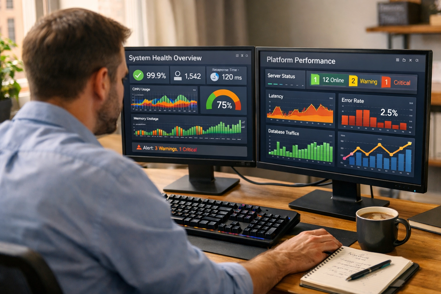 IT consultant monitoring ServiceNow ITOM platform health dashboards and performance metrics