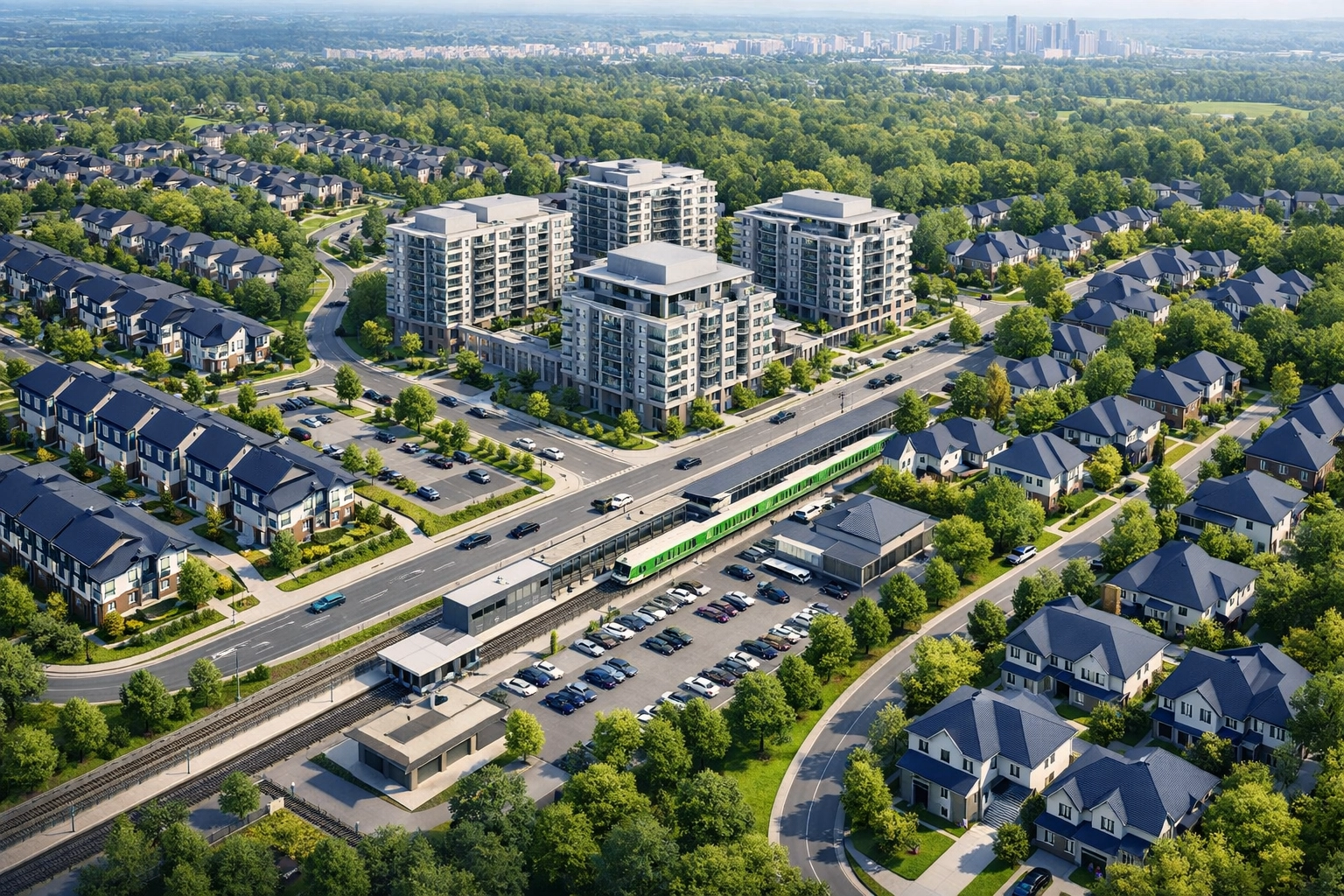 Aerial view of GTA suburban neighborhoods in Mississauga, Vaughan, and Richmond Hill