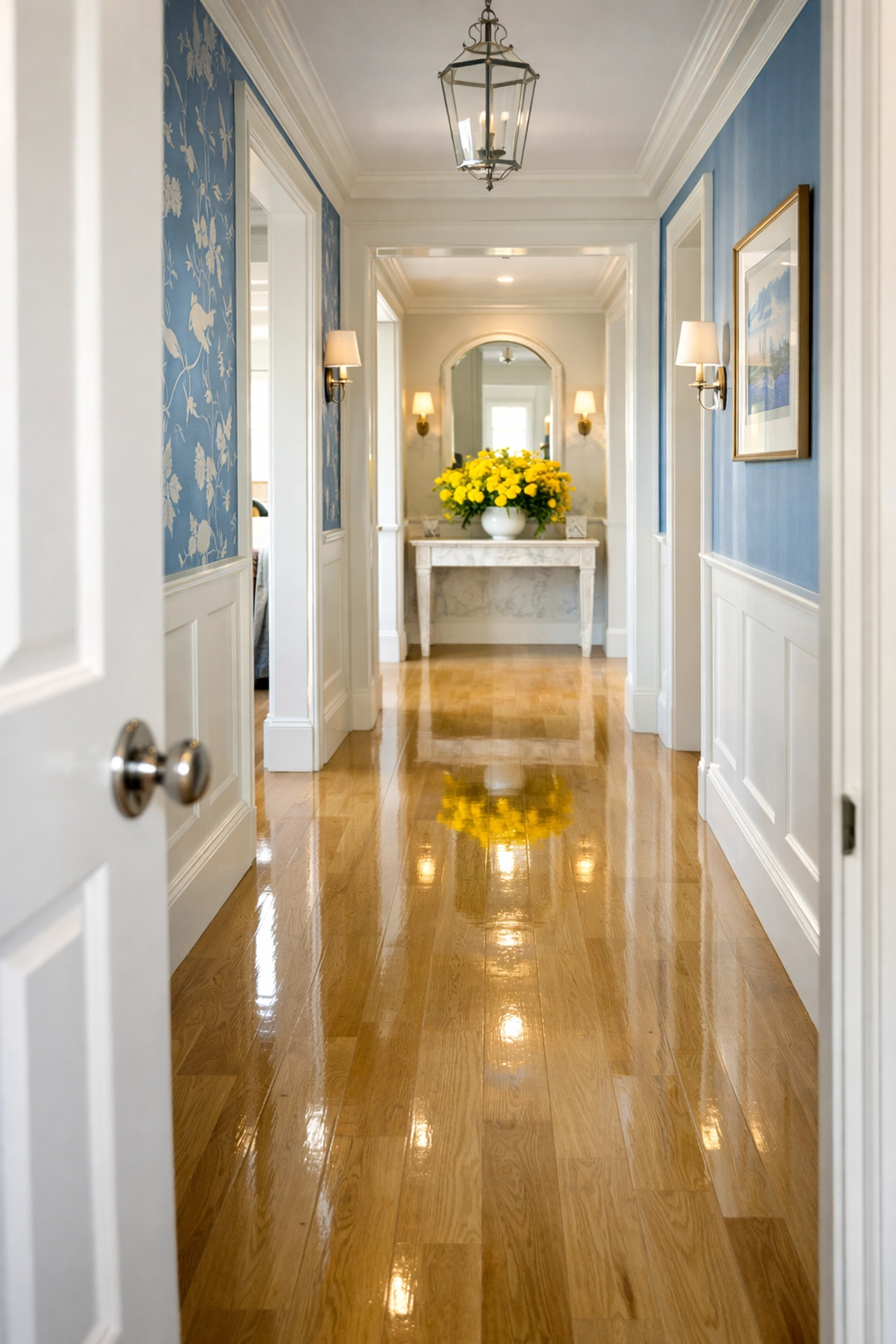 Shiny oak floors in a premium home following professional house cleaning Worcester MA.