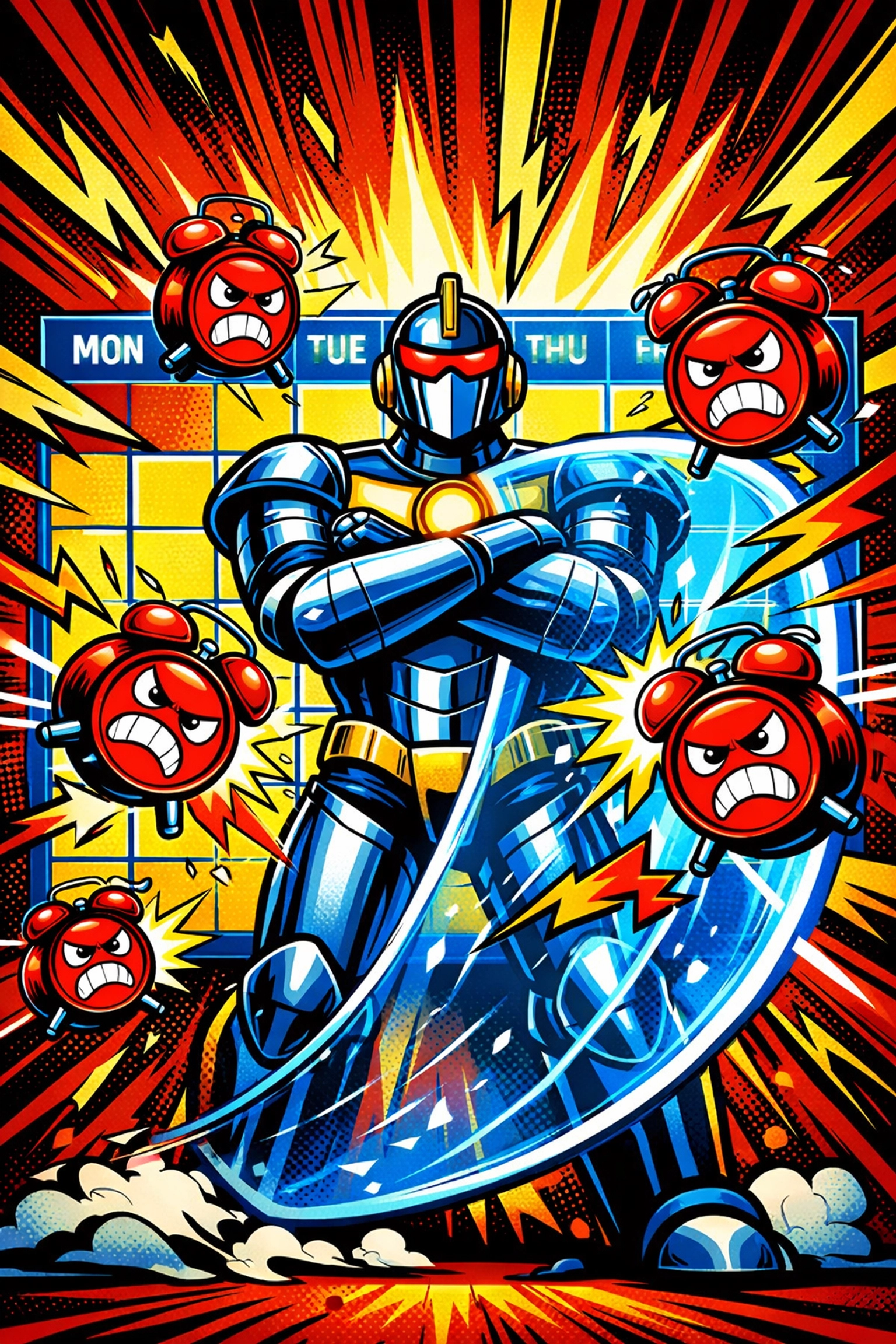 A robotic guard protecting a digital calendar to show business automation in task scheduling.