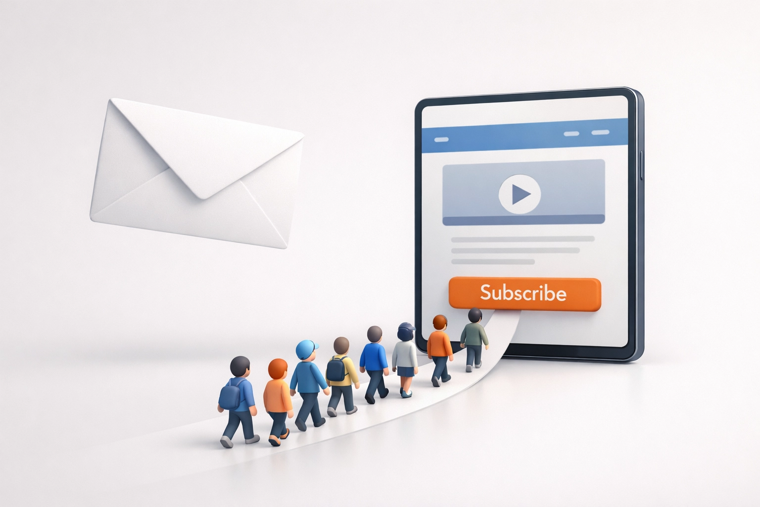 Digital marketing funnel showing email traffic converting into subscribers on a landing page.