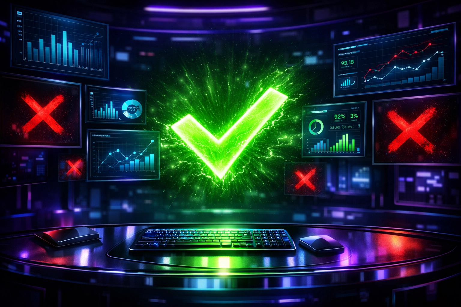 Command center displaying AI automation performance metrics and business outcomes
