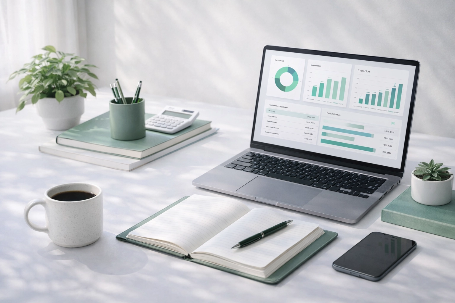 Organized workspace symbolizing proactive outsourced bookkeeping services for tech startups.