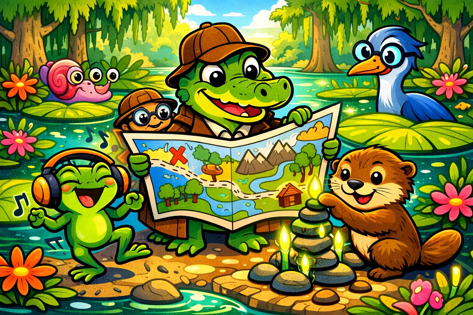 Swamp animals demonstrating visual, auditory, and hands-on learning for Universal Design for Learning (UDL).