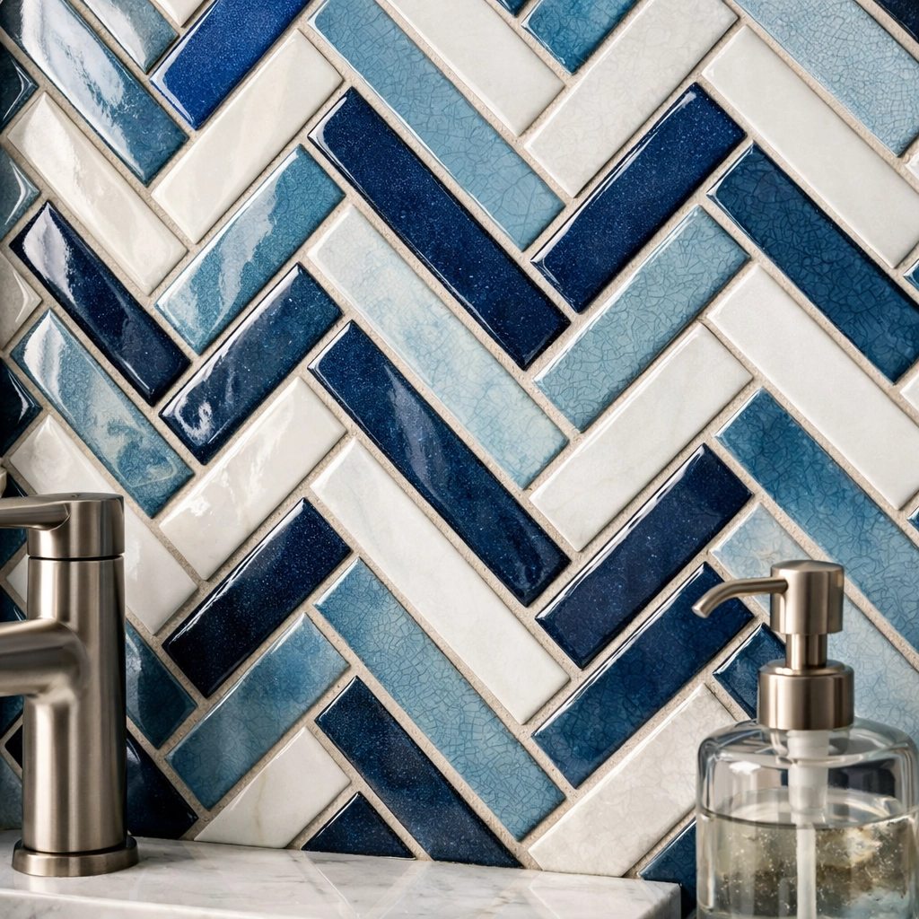 Tile installation Orlando - custom geometric tile pattern in luxury bathroom