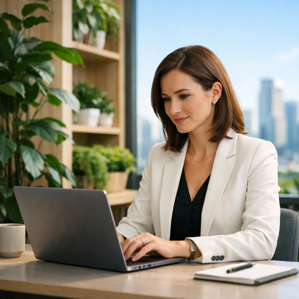 Business professional monitoring cloud infrastructure for ESG compliance and sustainable IT cost management.