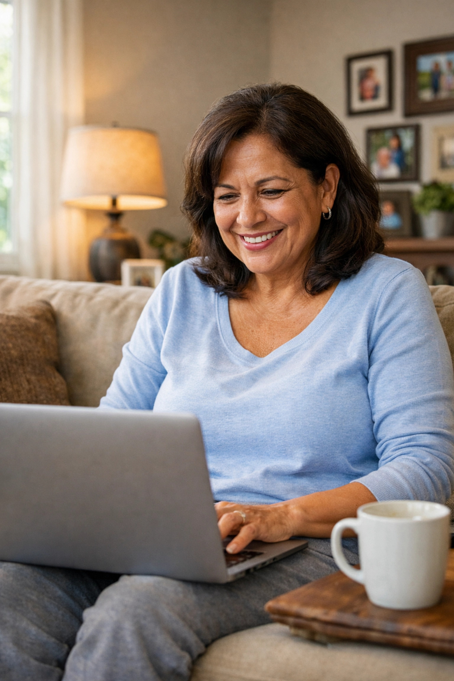 Woman participating in convenient telehealth appointment from home for mental health support
