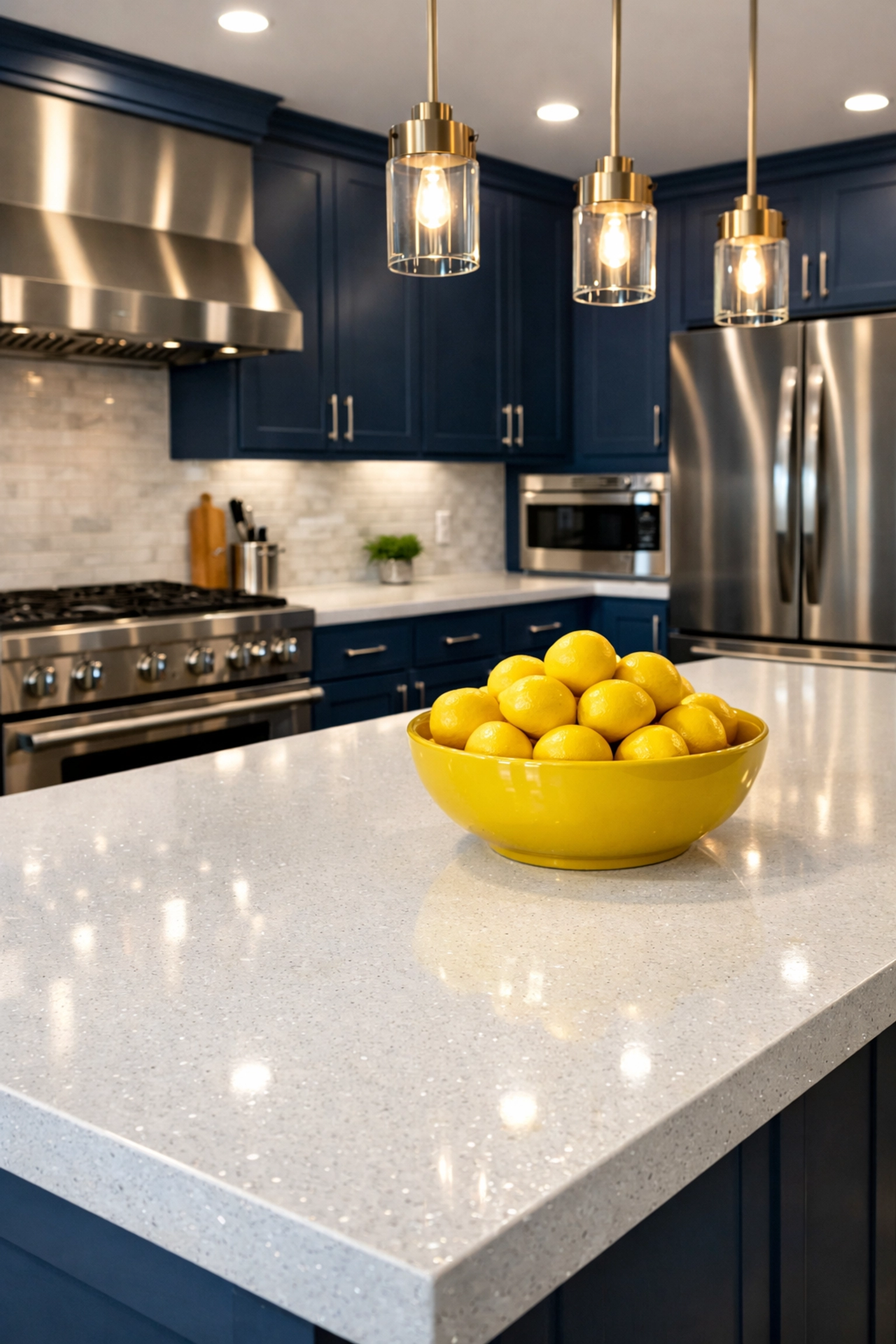Sparkling white quartz kitchen countertops and polished appliances from expert bi-weekly cleaning in Maynard.
