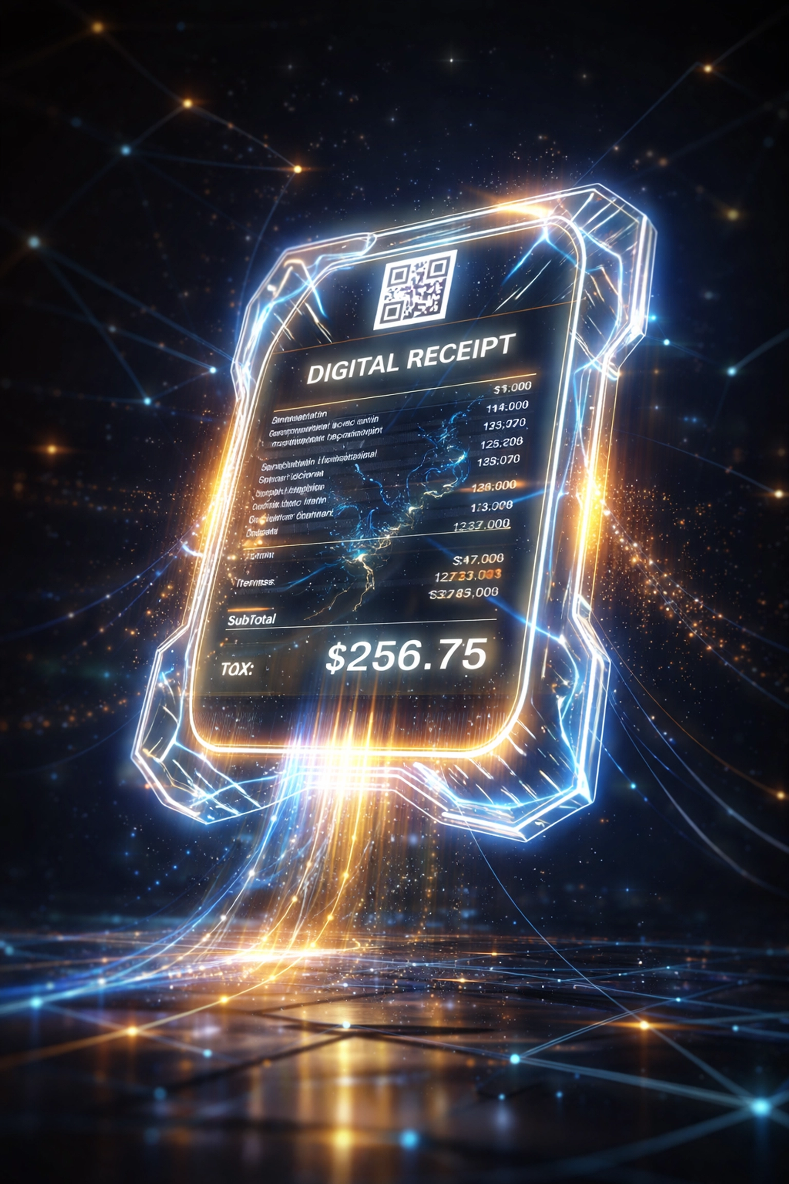 NFT receipt for crypto payments shown as a glowing digital token, highlighting secure blockchain accounting.