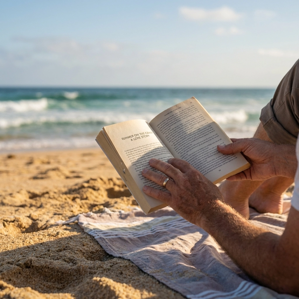 Reading gay romance novel at Tel Aviv naturist beach Mediterranean coast
